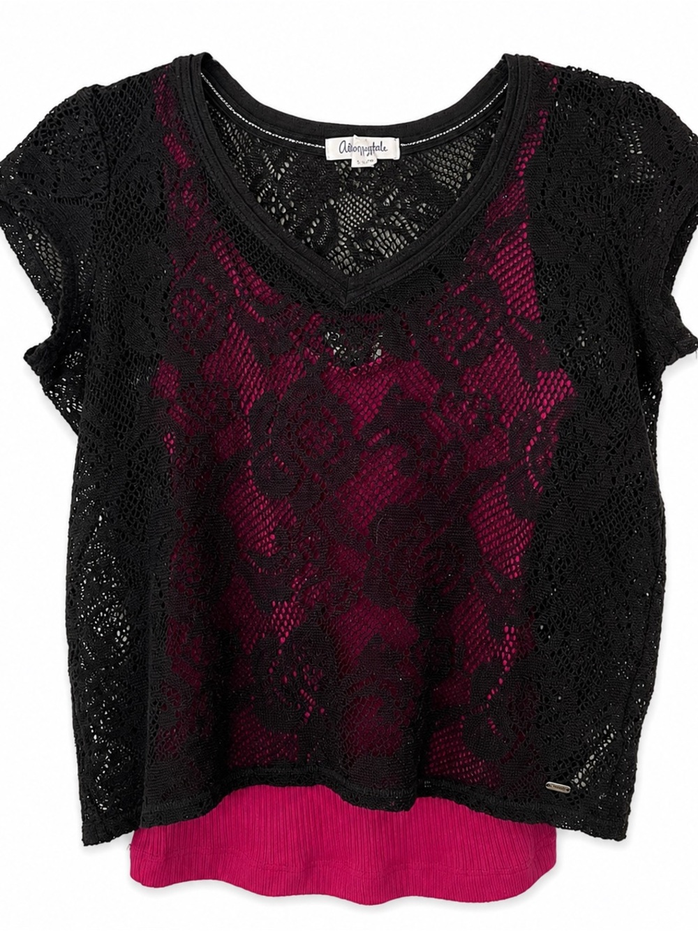Aéropostale Black Crochet Lace V-Neck Top | Small
